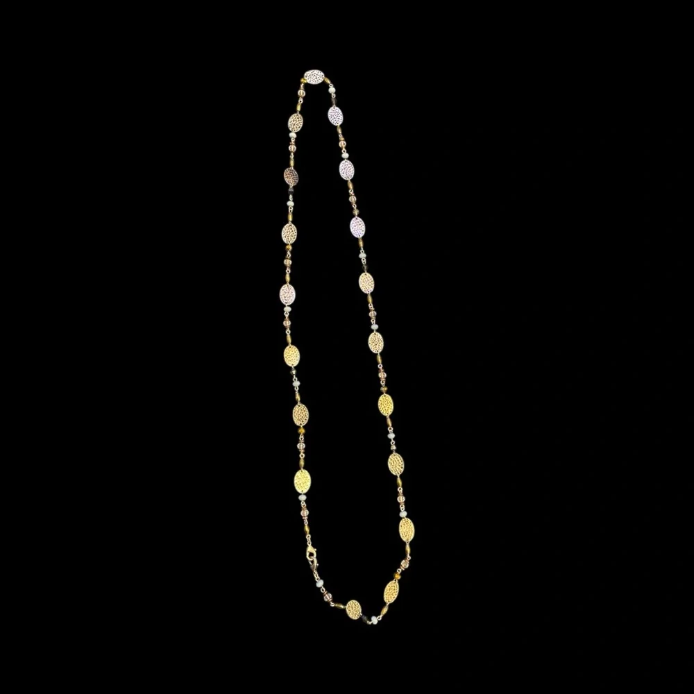 Estate Necklace |Hammered Gold Disc Beaded Chain Mixed Glass & Metal Boho Style